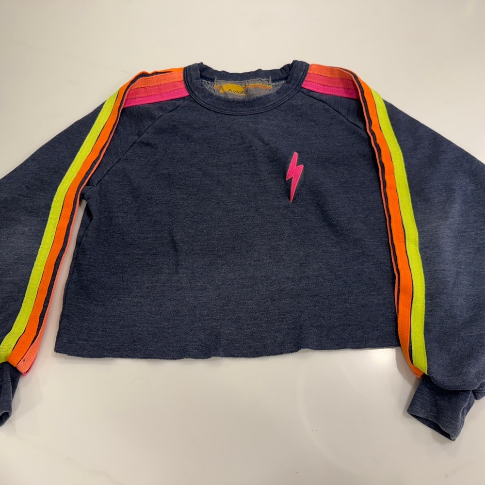 Aviator Nation Charcoal Sweatshirt with Vibrant Stripes